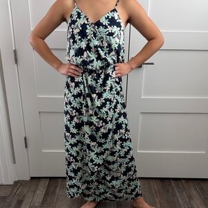 Banana Republic Navy Maxi Faux Wrap Dress with Subtle Floral Print Size 6